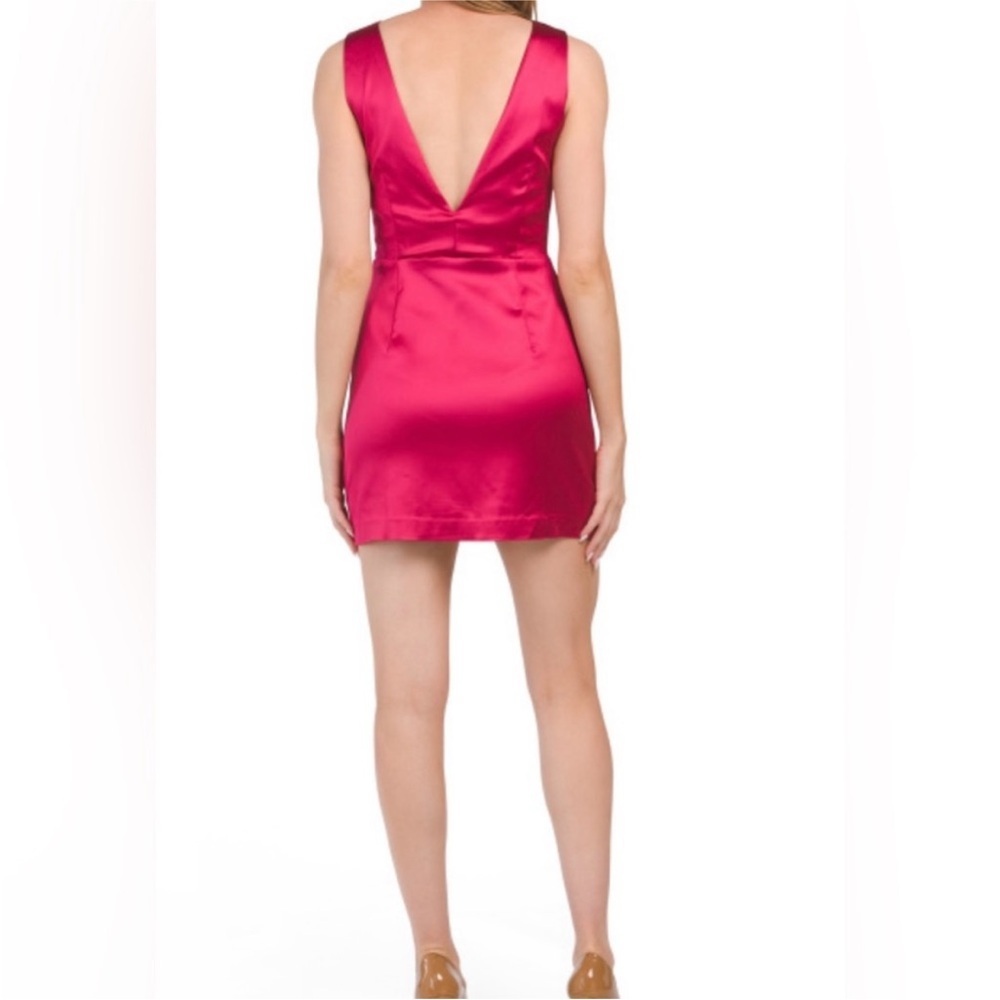 HOUSE OF HARLOW 1960 Hot Pink Mini Satin Dress‎ V Plunge Back Slit Size 10 Party - Picture 3 of 11